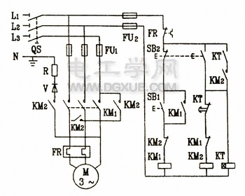 电动机有/无变压器半/全波整流能耗制动自动控制电路