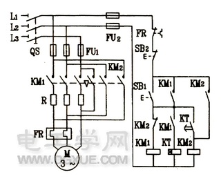 三相电动机定子绕组串联电阻降压启动控制线路电路图解